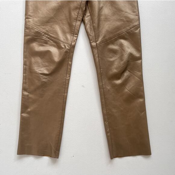Vintage 80's Gold High Rise Leather Pants / Sz 10 28" / Margaret Godfrey / Luxe - Picture 4 of 12